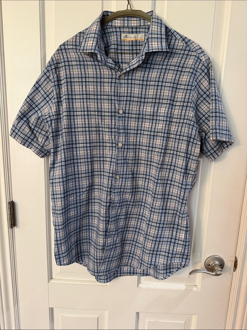 Peter Millar Short-Sleeve Blue Plaid Button-Down Shirt